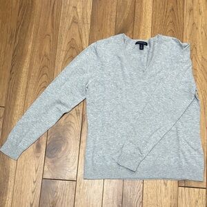 Lands' End Light Gray Cotton Blend V-Neck Sweater